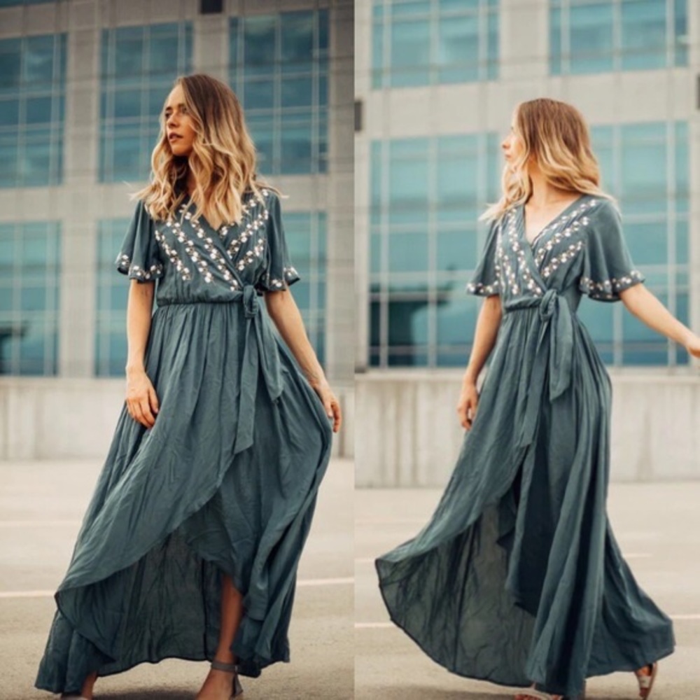 Piper & Scoot Floral Embroidered Maxi Dress XXL